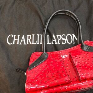 Charlie Lapson Ostrich Satchel Stunning Red